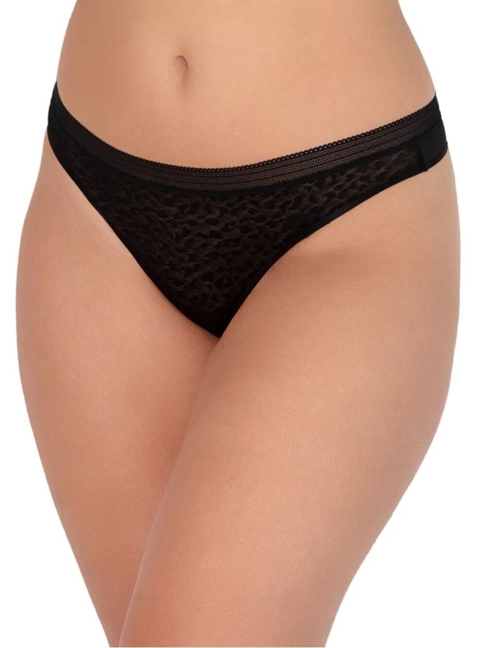 Secret Treasures Black Jacquard Leopard Lace Thong Panty size XXXL